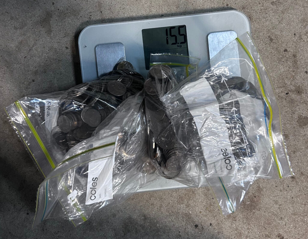 Australian coins sorted bagged and weighed